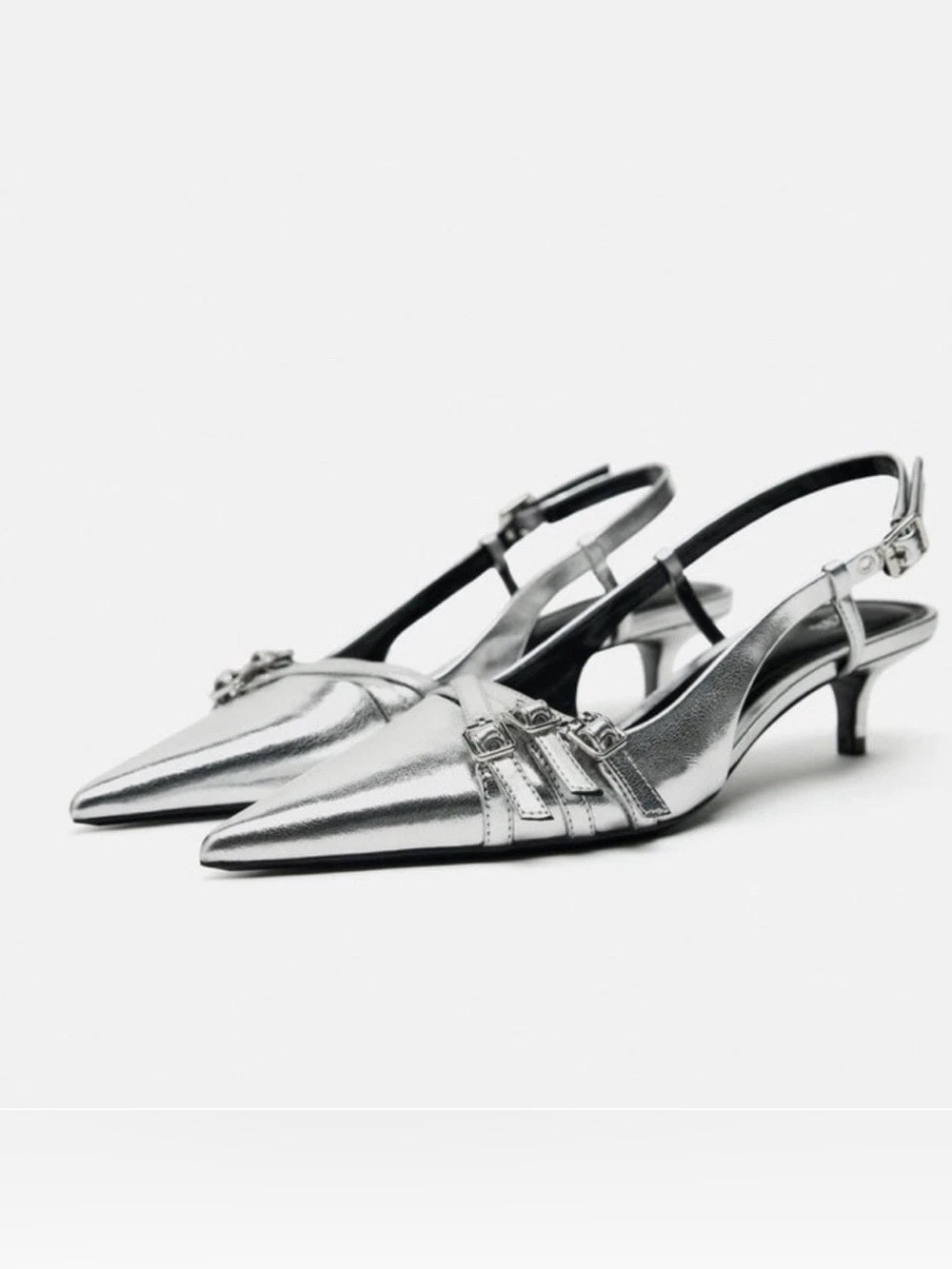 Zara Strappy Kitten Heels in Silver